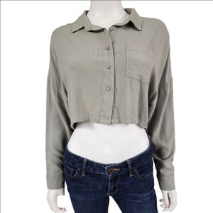 CI SONO Los Angeles Long Sleeve Button Down Crop Blouse Size S